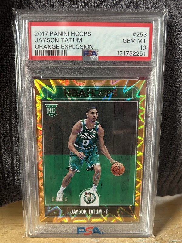Jayson Tatum Rookie Card 2017-18 Hoops #/75 Orange Explosion #253 PSA 10 Celtics