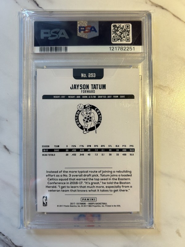 Jayson Tatum Rookie Card 2017-18 Hoops #/75 Orange Explosion #253 PSA 10 Celtics view 2