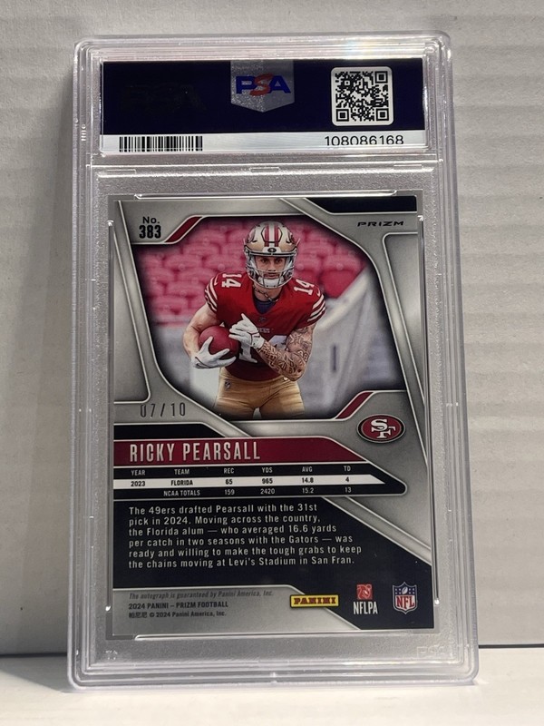 2024 Prizm Ricky Pearsall Auto No Huddle Gold /10 PSA 9 view 2