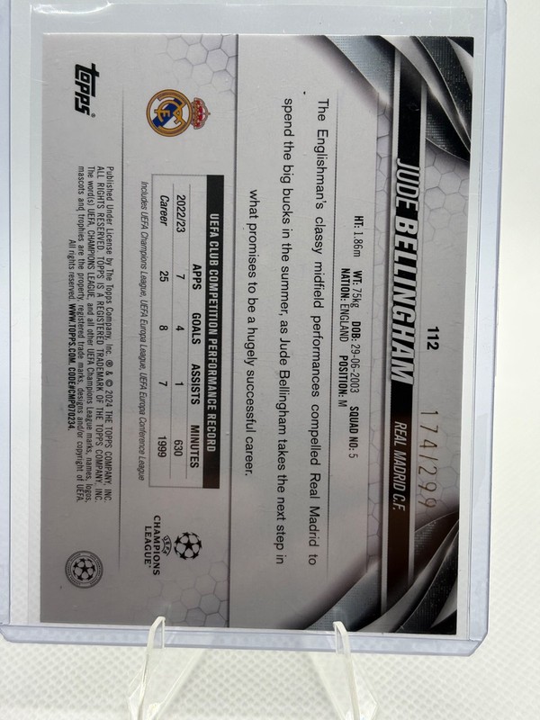 2023-24 TOPPS UEFA CLUB COMPETITIONS JUDE BELLINGHAM PURPLE #112 Ser #030/299 view 2