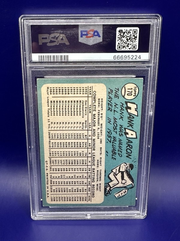 1965 Topps Hank Aaron #170 PSA 5 SHARP view 2
