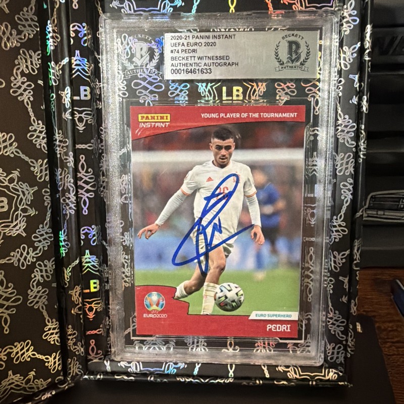 2020-21 Pedri Signed Panini Uefa Euro #74 Spain Rookie Auto BAS Beckett Witness