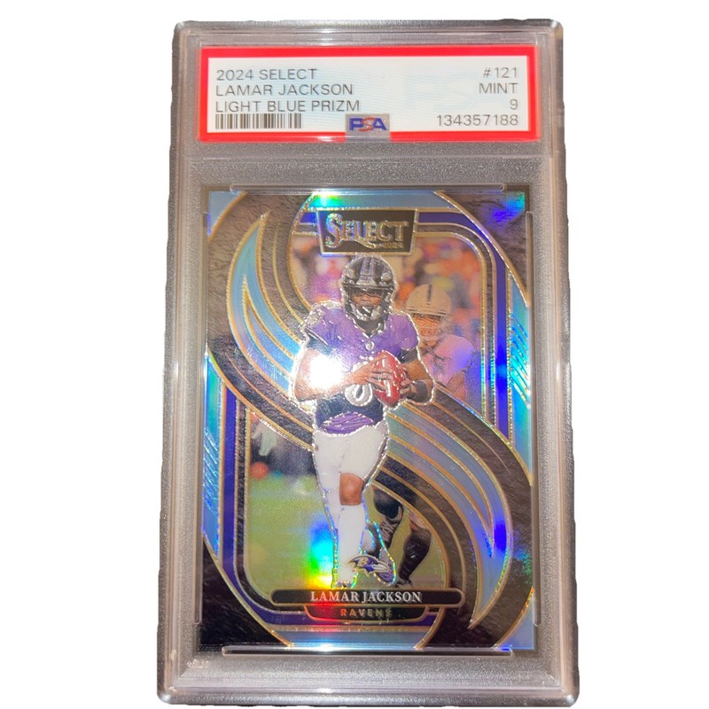 2024 PANINI SELECT LIGHT BLUE PRIZM #121 LAMAR JACKSON 75/99 PSA 9