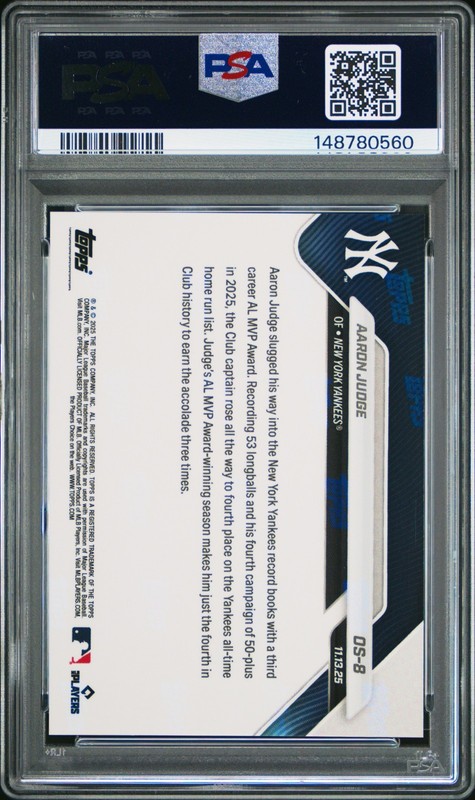 2025 Topps Now Offseason Aaron Judge #OS-8 PSA 10 GEM MINT Yankees MVP view 2