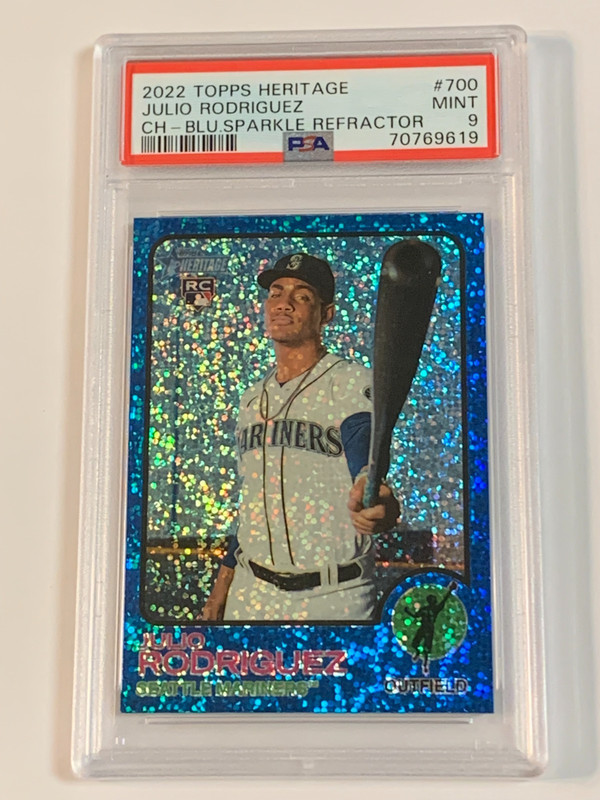 2022 Topps Heritage Chrome Blue Sparkle Refractor Julio Rodriguez RC - PSA 9