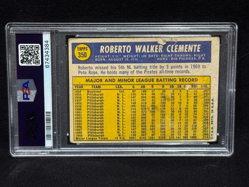 ROBERTO CLEMENTE PIRATES 1970 TOPPS BASEBALL CARD #350 GRADED PR PSA 1 view 2