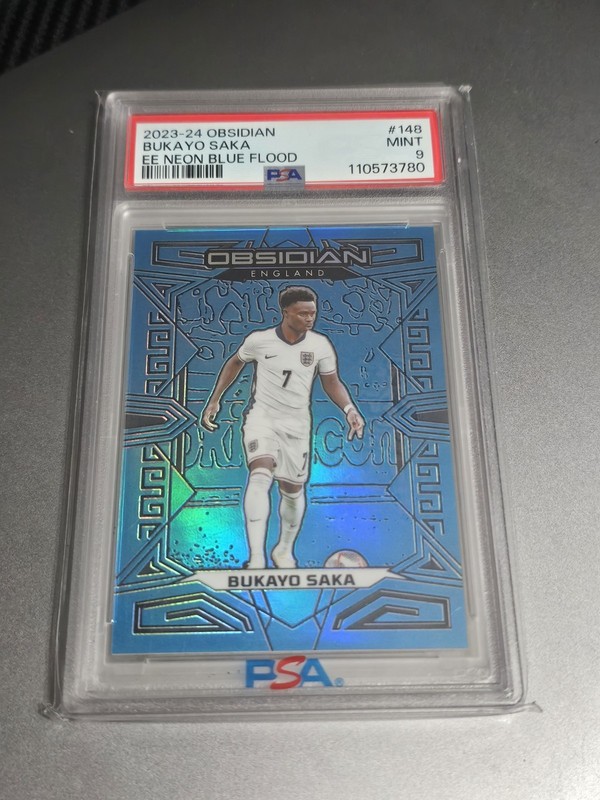 2021-22 Obsidian Bukayo Saka Electric Etch blue Flood PSA 9 7/15 Number Match 