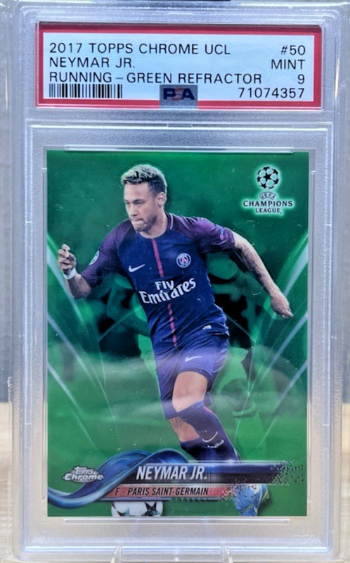 2017 Topps Chrome UCL #50 Neymar Jr Running Green /99 PSA 9 PSG Brazil World Cup