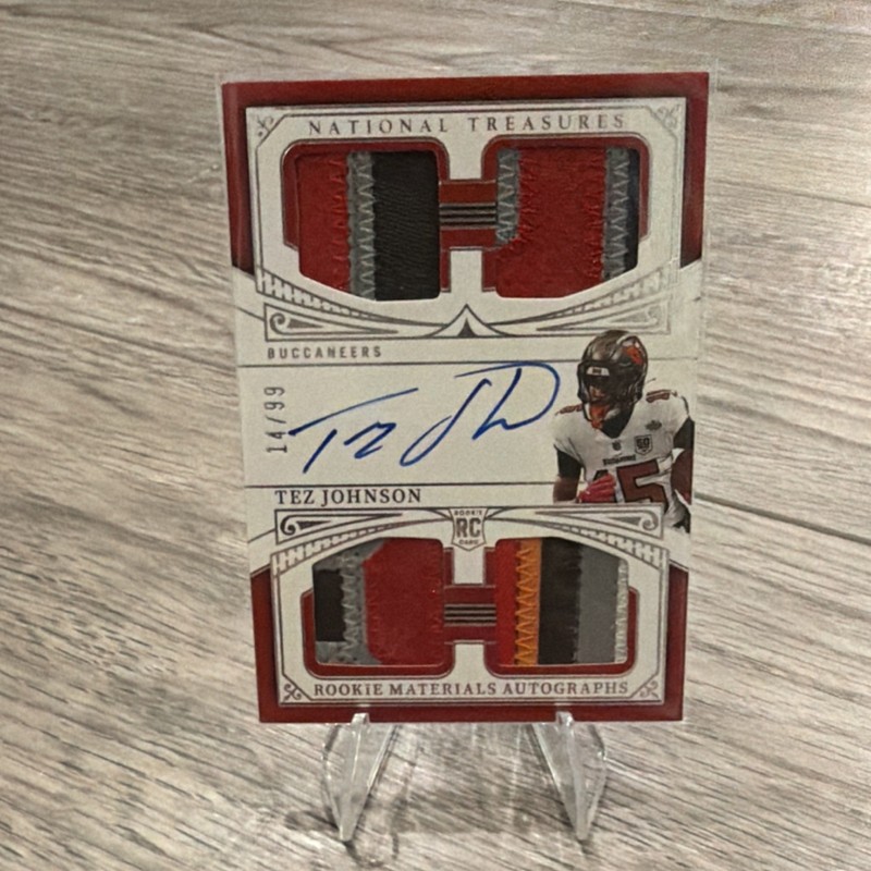 2025 Panini National Treasures Rookie Auto Quad Patch Tez Johnson Buccaneers /99