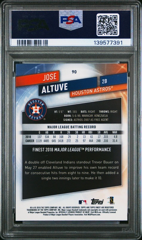 2019 Topps Finest Jose Altuve #90 PSA 10 view 2