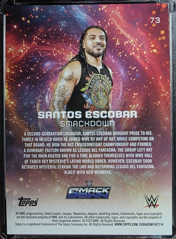 2025 Topps WWE Universe Santos Escobar #73 Purple Glass 161/399 view 2