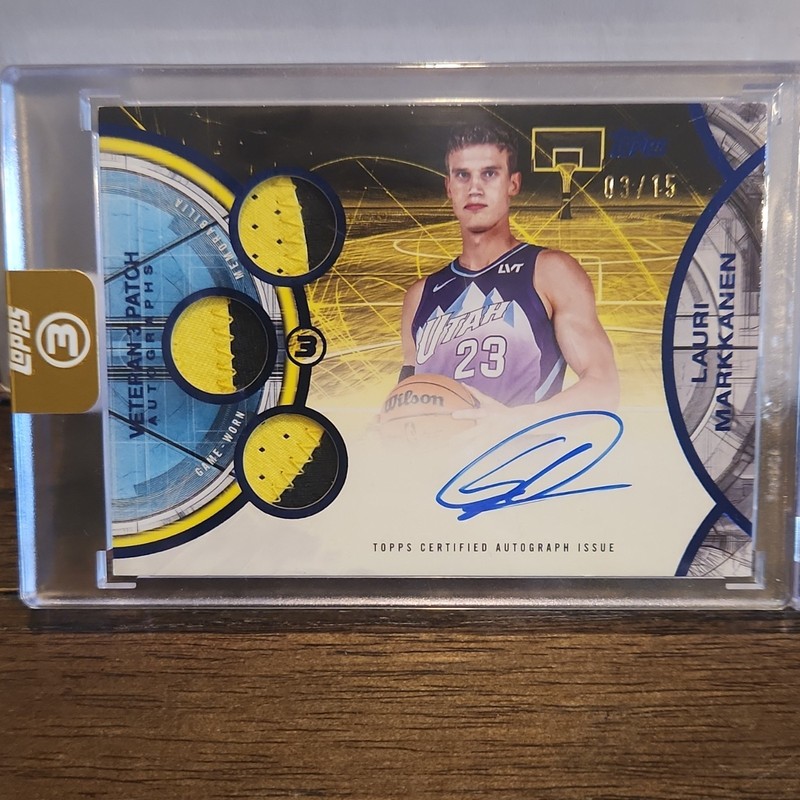 Topps Three Veteran 3 Patch Autographs Lauri Markkanen Utah Jazz Auto Patch /15