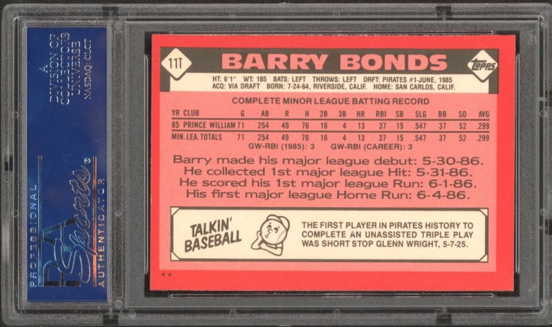 1986 Topps Traded - Barry Bonds (RC) #11T PSA 7 view 2