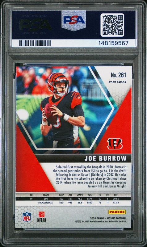 2020 Panini Mosaic Red #261 Joe Burrow Cincinnati Bengals RC MINT PSA 9 *9567 view 2