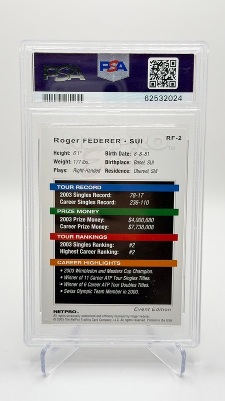 2003 NetPro Elite Roger Federer #RF-2 PROMO Rookie RC PSA 10 - FIRST EVER PRINT view 2
