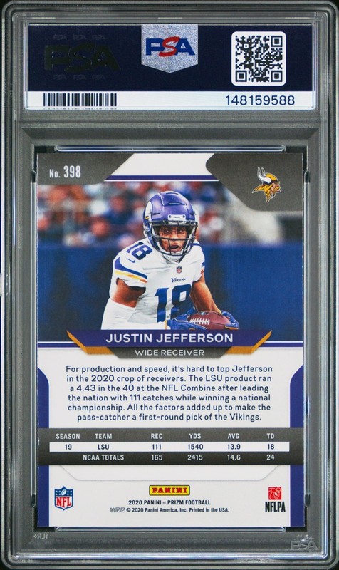 2020 Panini Prizm #398 Justin Jefferson Minnesota Vikings RC NM-MT PSA 8 *9588 view 2