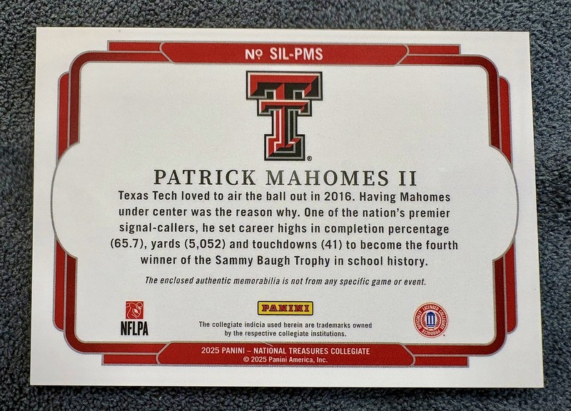 🔥25 Panini National Treasures Collegiate Jumbo Patch Patrick Mahomes II /39🔥 view 2