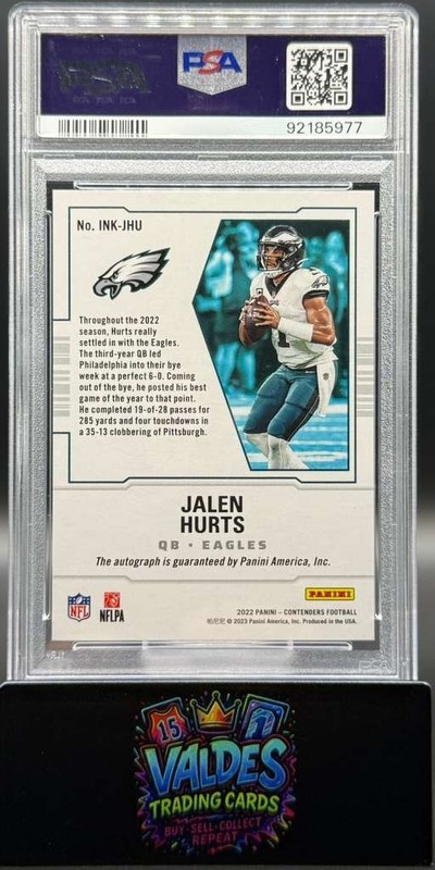 Jalen Hurts 2022 Panini Contenders NFL Ink Auto /25 PSA 9 Mint Eagles #INK-JHU view 2