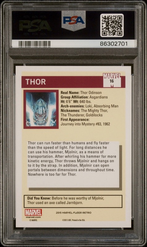 2015 Fleer Retro Marvel '90 Impl. Mrvl. Unvrs. #16 Thor PSA 10 💎 🔥RARE🔥 view 2