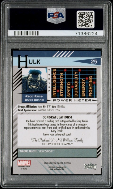 2015 Fleer Retro Marvel Auto #25 Gary Frank / Hulk PSA 5 🌟 VHTF 🔥 POP 1/4^ view 2