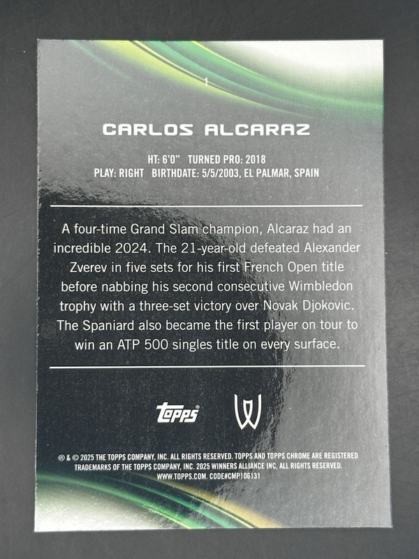 2025 Topps Chrome Sapphire Carlos Alcaraz view 2