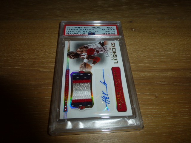 2017 National Treasures Hakeem Olajuwon 4 Color Patch 09/10 PSA 6 AUTO 9