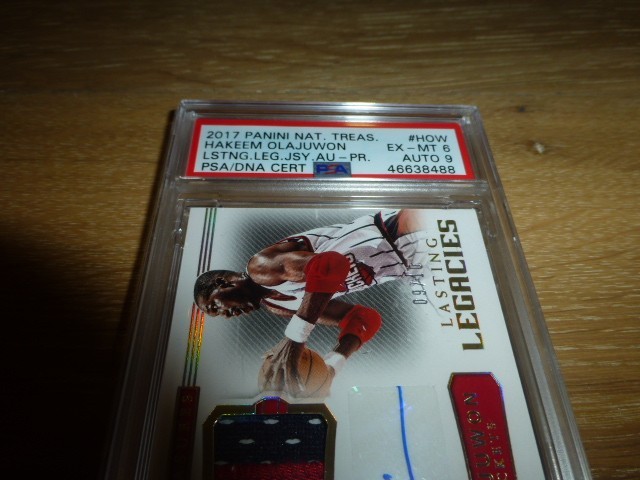 2017 National Treasures Hakeem Olajuwon 4 Color Patch 09/10 PSA 6 AUTO 9 view 2