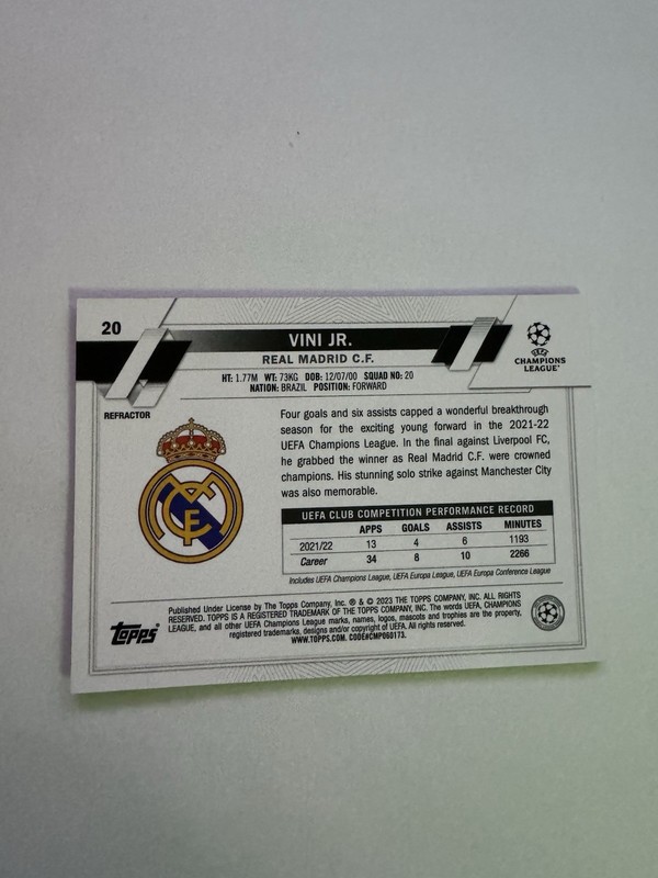 2022-23 Topps Chrome UEFA  - Vinicius Junior - Vini Jr - #20 - Refractor view 2