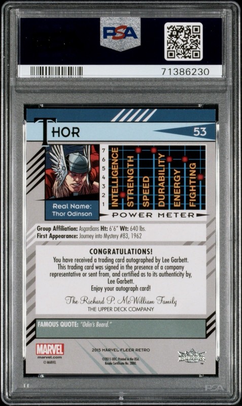2015 Fleer Retro Marvel Auto #53 Lee Garbett / Thor PSA 5 🔥RARE🔥 view 2