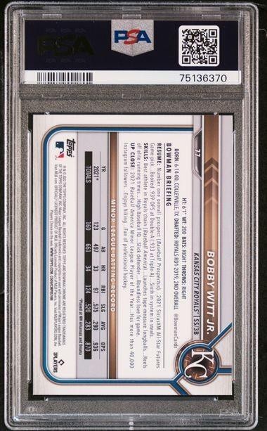2022 Bowman Chrome Sapphire Edition Bobby Witt Jr. RC SP PSA 9 Royals view 2