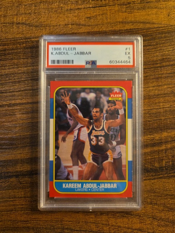 1986 FLEER #1 KAREEM ABDUL-JABBAR PSA 5 view 1