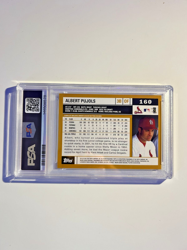 2002 TOPPS ALL-STAR ROOKIE #160 ALBERT PUJOLS BACK PHOTO POLANCO IN CAP PSA 9 view 2