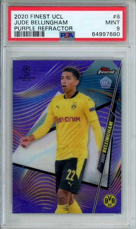 2020 TOPPS FINEST UCL JUDE BELLINGHAM #6 ROOKIE PURPLE REFRACTOR #/250 PSA 9