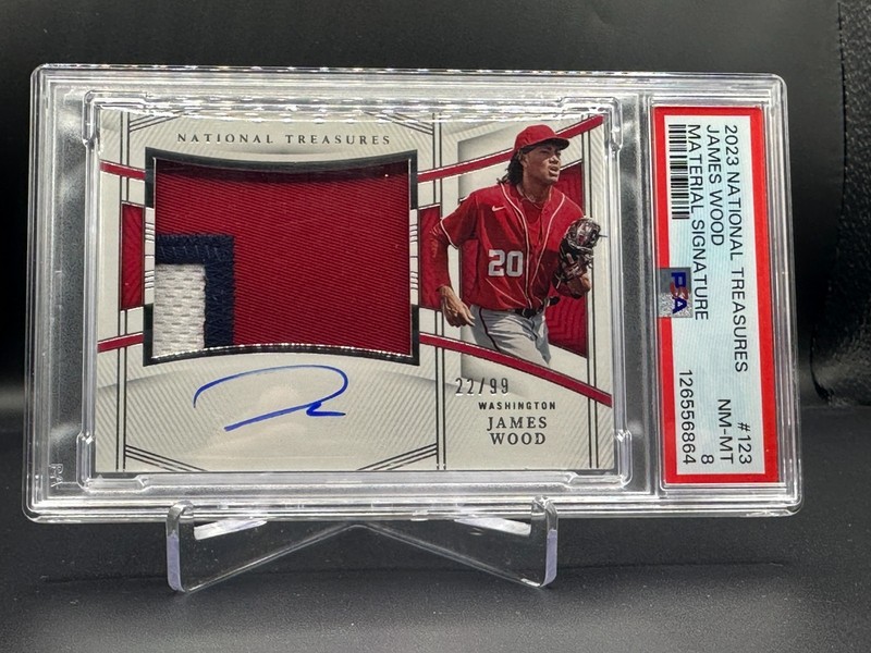 2023 National Treasures JAMES WOOD Auto /99 PSA 8 Material Signatures 3 CLR Ptch