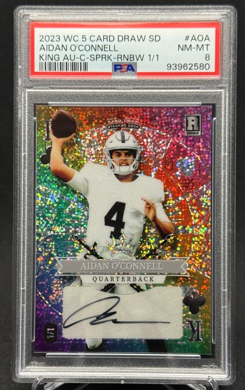 2023 Wild Card 5 Card Draw - Aidan O'Connell - Rainbow Sparkle 1/1 -RC - PSA 8