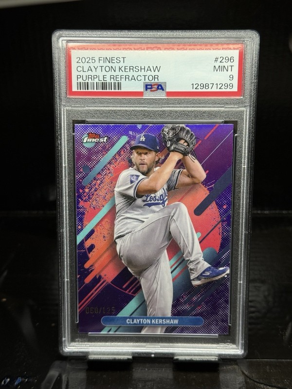 2025 Topps Finest - PSA 9 Clayton Kershaw #296 Purple Refractor /125