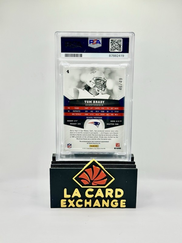 2011 Panini Gridiron Gear - Tom Brady O's Game Worn Patch /49 PSA 8 view 2