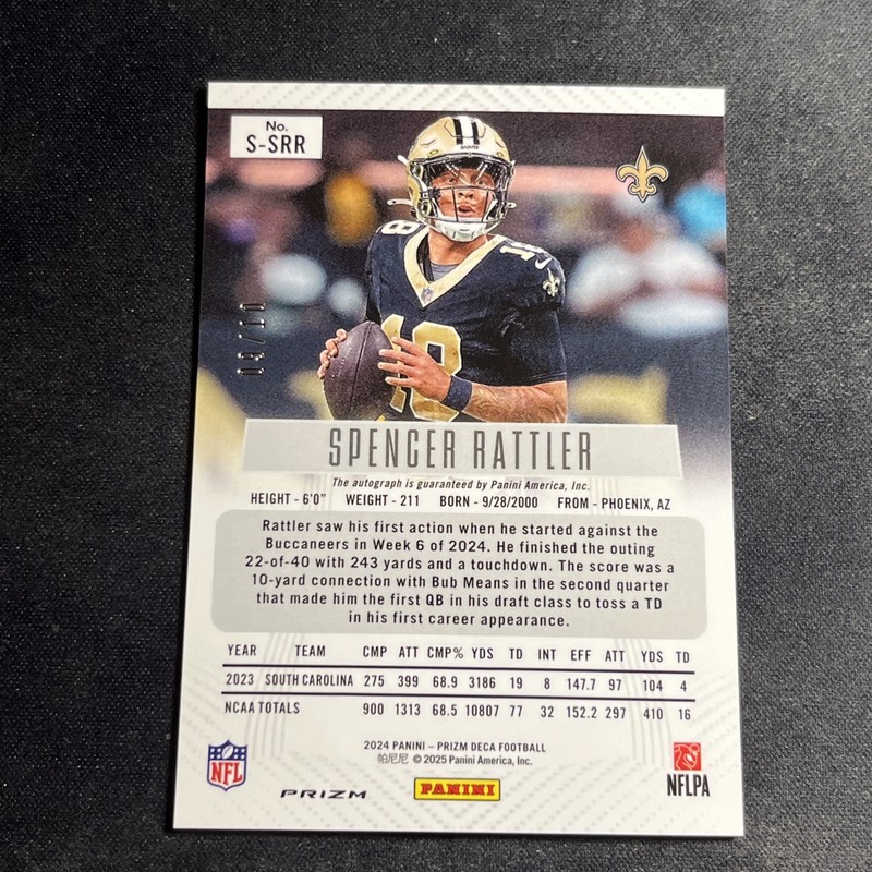 2024 Panini Prizm Deca Spencer Rattler Gold Shimmer RC FOTL /10 NFL Rookie Auto view 2