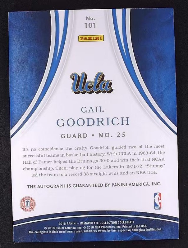Gail Goodrich 2016 Panini Immaculate Collection Collegiate 1/1 Auto UCLA #101 view 2