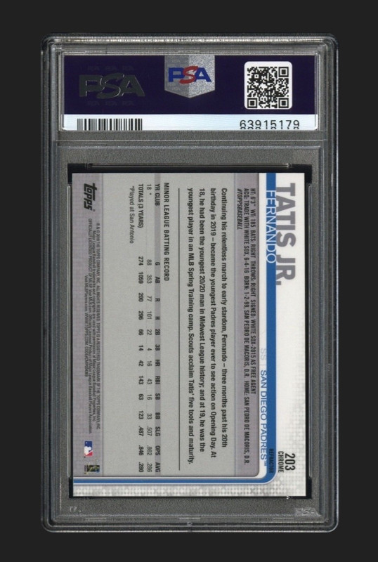 2019 Topps Chrome X-Fractor #203 Fernando Tatis Jr. Rookie Card PSA 10 GEM MT view 2