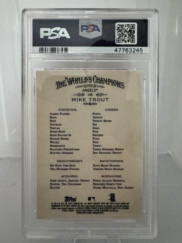 2012 Topps Allen & Ginter A&G Mike Trout RC #140 PSA 10 GEM MINT Angels Rookie view 2