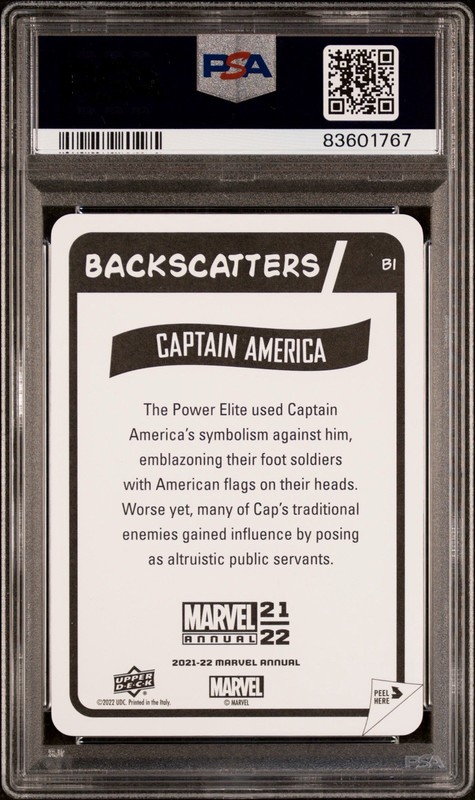 2021 UD Marvel Annual Backscatters #B1 Captain America PSA 10 view 2