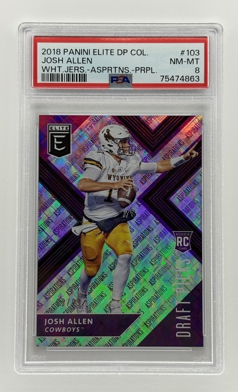 2018 Panini Elite Draft Picks Josh Allen Wht. Jers. Asprtns. Purple /99 PSA 8