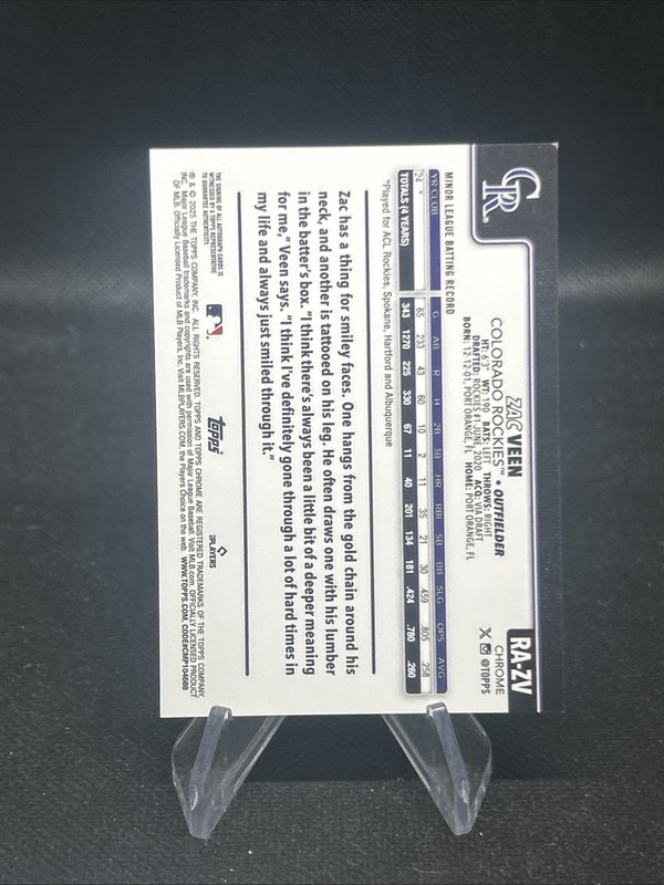 2025 Topps Chrome Update #RA-ZV Zac Veen /50 True Gold Refractor RC Auto Rookie view 2