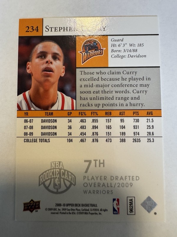 2009-10 Upper Deck - Star Rookies Stephen Curry #234 (RC) view 2