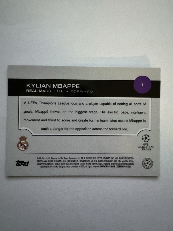 2024-25 Topps Chrome - Kylian Mbappe Neon Green RayWave Refractor /125 view 2
