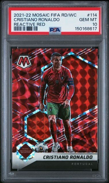 CRISTIANO RONALDO 2021-2022 Mosaic FIFA World Cup #114 REACTIVE RED PRIZM PSA 10