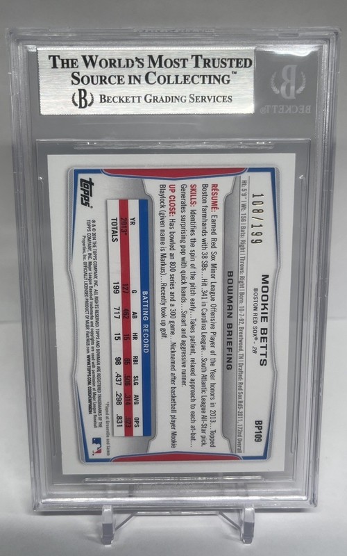 2014 Bowman Prospects Mookie  Betts #BP109, Green 108/199, BGS 9 view 2