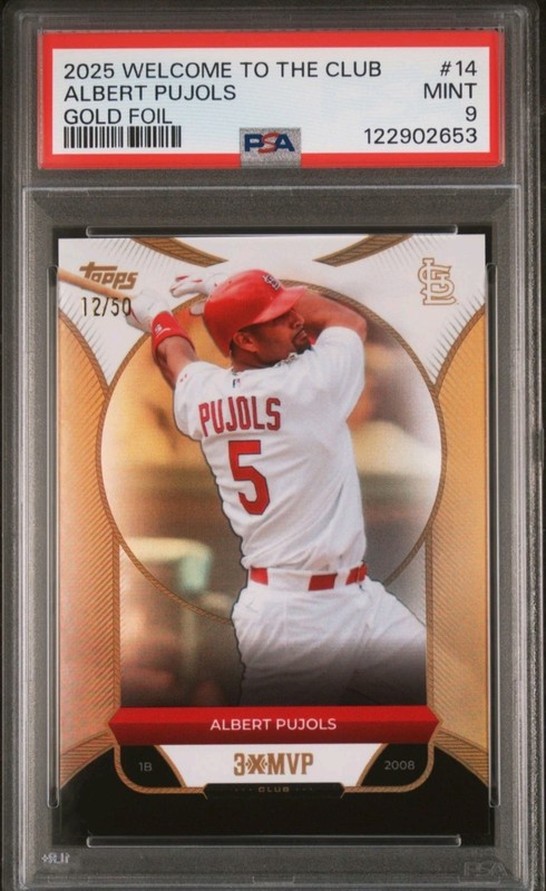 2025 Albert Pujols PSA 9 TOPPS WELCOME TO THE CLUB 3 Times MVP GOLD FOIL /50 