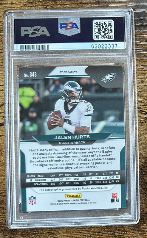 2020 Panini Prizm Jalen Hurts #343 Rookie RC Silver Prizm Auto PSA 9 🦅 🔥 view 2